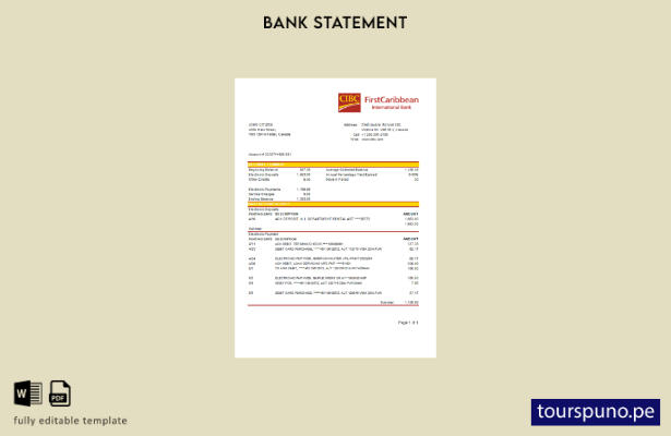 listo para imprimir plantilla de Word   extracto bancario CIBC de Canadá